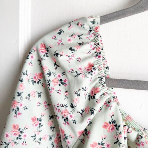 Altar’s State Lola Crossover Mint Green Pink Floral Mini Dress Fit & Flare M - Picture 6 of 16